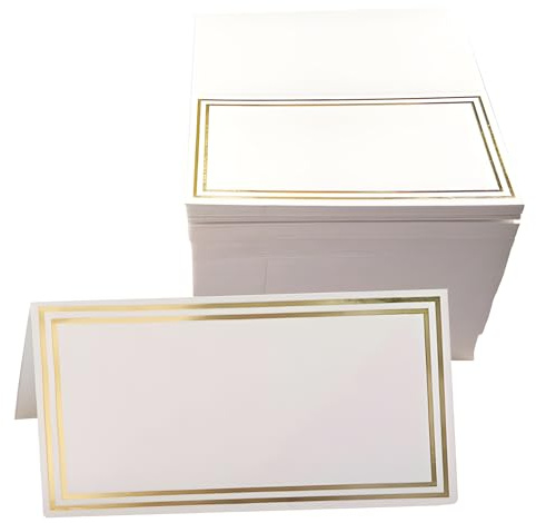 150 Pcs Place Cards for Table, Name Cards with Double Gold Border for Wedding, Party, Dinner Reception Seating, Home Decorations, Table Number Cards, Elegant Gold Border (5 * 9 cm)