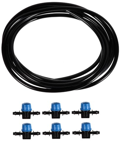 GANAZONO Kit Micro Regulable para Acuario con Conector de Manguera de Silicona Negra 3 M Válvula de Control de Flujo con Tapones Azules 7 Piezas para Peceras y Jardines