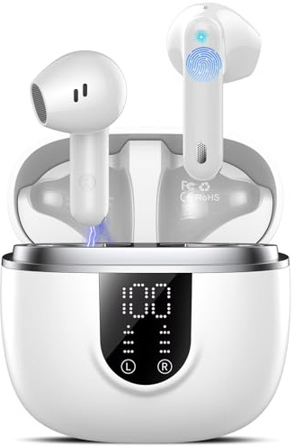 2026 Cuffie Bluetooth 5.4, Auricolari Bluetooth 45Ore, Cuffie Wireless In Ear HiFi Stereo cor LED Display, Cuffie Senza Fili Cancellazione Rumore, Cuffiette Sport IP7 Impermeabili, Headphones Bianco