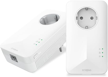 STRONG AV1000Mbps Kit Powerline con Pass Through, Presa Integrata, Ripetitore Powerline Ethernet HomePlug AV2, Porte Gigabit, Plug & Play, Risparmio Energetico, Compatibile con Router