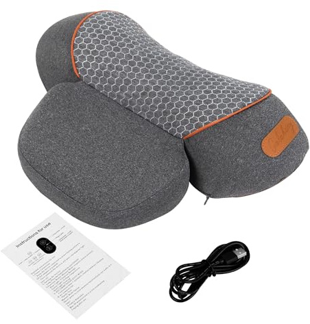GALAKSIOZ TheraPillow - Cuscino massaggiante per il collo 3 in 1 con calore e trazione delicata, supporto rilassante per collo e spalle con massaggio vibrante, design wireless e ricarica USB-C, grigio