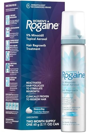Rogaine 5% Minoxidil Foam, Topical Once-A-Day Hair Loss Treatment for Women to Regrow Fuller, Thicker Hair, Unscented, 2-Month Supply, 2.11 oz