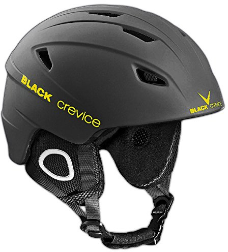 BLACK CREVICE Casco de esquí Kitzbühel I Casco de esquí de diseño Deportivo para Hombre y Mujer I Casco de esquí de policarbonato Transpirable I Talla Ajustable (L, Negro/Amarillo)