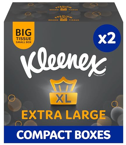 Kleenex Extra Large Facial Tissues - 2 Compact Tissue Boxes | Soft, Strong and Extra Big