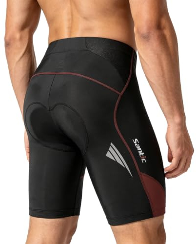Santic Mens Cycling Shorts Men Padded Cycle Shorts Mens Road Bike Shorts with Pad Cycling Clothing for Men Wine Red EU M