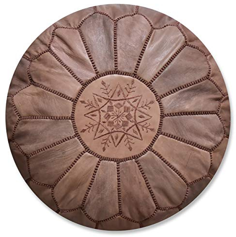 Poufs&Pillows Premium Artisanal Leather Pouffe - Handmade - Delivered stuffed - Ottoman, footstool, floor cushion (Brown)