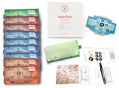 Foldscope Instruments, Inc. Paper Microscope Classroom Kit with 140x Lens, LED Light, Smartphone Attachment