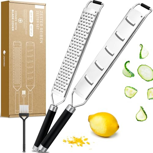 Exitoso Set 2 Grattugia Limone - Grattugia Formaggio Manuale Multifunzione in Acciaio Inox con Manico - Gratta Formaggio e Frutta