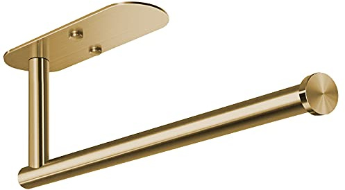 VAEHOLD Adhesive Paper Towel Holder Under Cabinet Wall Mount for Kitchen Paper Towel, Paper Towel Roll Holder Stick to Wall, Stainless Steel (Gold)