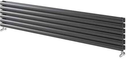 Go Bathrooms Horizontal Radiator 350 x 1500 Grey Oval Double Column Panel Central Heating Radiator Bathroom Radiator Grey Horizontal Kitchen Radiator