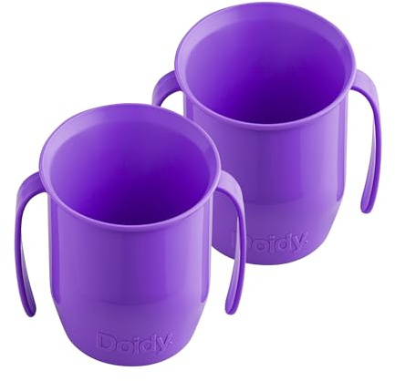Doidy Cup, Open Cup for Training Baby 6 Months-3 Years, 200ml, Slanted Weaning Cup with Handles for Learning to Drink, BPA Free, 2 Pack (Purple)