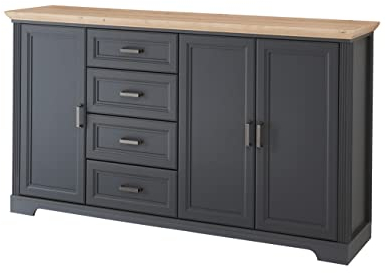 Stella Trading JASMIN Sideboard in Graphit, Artisan Eiche Optik - Kommode im Landhausstil mit Schubladen und viel Stauraum - 182 x 102 x 41 cm (B/H/T)