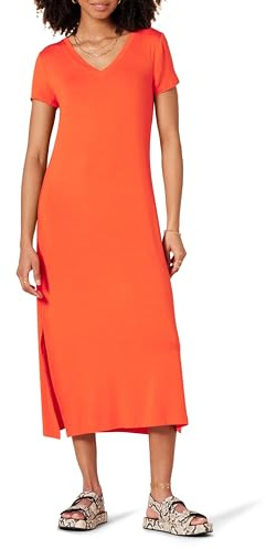 Amazon Essentials Vestido Midi de Punto de Manga Corta con Escote en Pico Mujer