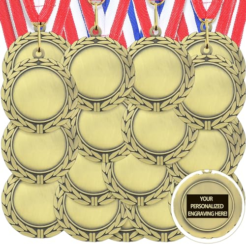Junkin 24 Pcs Blank Award Medals with Neck Ribbons Winner Participation Medal Awards Make Your Own Kit 1st Place Cheer Participation Trophy Metal Prize Gift(Gold,Trendy)