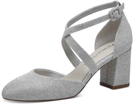 Tamaris Escarpins à Talon Bloc pour Femme, Silver Glam, 39 EU