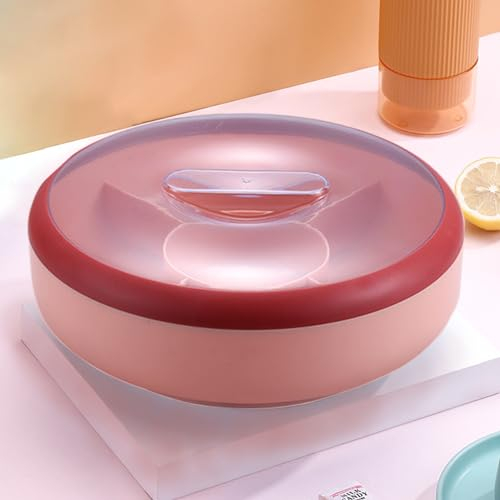 Koolkasa Snackschale mit Deckel - Snackteller mit 360° Drehbar，Snackbox mit 5 Einzelnen Fächern, Süßigkeiten Schale für Nüsse Snacks Candy Keks (Rosa)