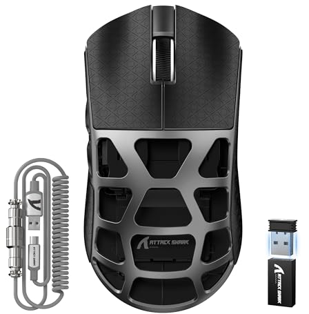 ATTACK SHARK R3PRO 46g Superlight Magnesiumlegierung Maus, 8000Hz Kabellose Abfragerate, 26000 DPI, 2,4G/BT/Kabelgebundene Gaming-Mouse, PixArt PAW3395-Sensor G502, mit Spiralkabel, PC/Mac, Grau