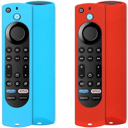 Pinowu Funda de Silicona para Control Remoto (2 Unidades) Compatible con Firestick 4K MAX, Insignia, Pioneer, Fire TV 4-Series/Omni (QLED) Series Alexa Voice Remote Mejorado con cordón (Rojo y