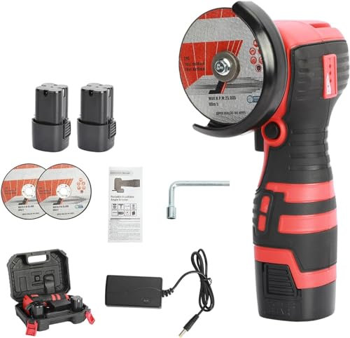 Mini Angle Grinder 18V 550W Cordless Angle Grinder Battery Operated Electric Polishing Machine with 2 Batteries for Cutting, Grinding,Polishing UK Delivery (red)
