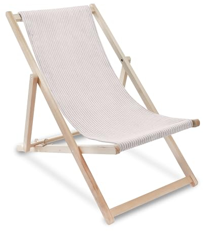 DreamRoots Liegestuhl Holz Klappbar Cord-Gewebe aus Buchenholz, bis 130 kg belastbar, 3-Fach verstellbare Rückenlehne für Garten oder Terrasse