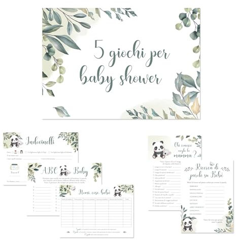 JEKA Set di Giochi per Baby Shower o gender reveal party, 5 giochi divertenti per la festa (10 pezzi ciascuno), regalo baby shower, carte da compilare, giochi per baby shower o annuncio gravidanza