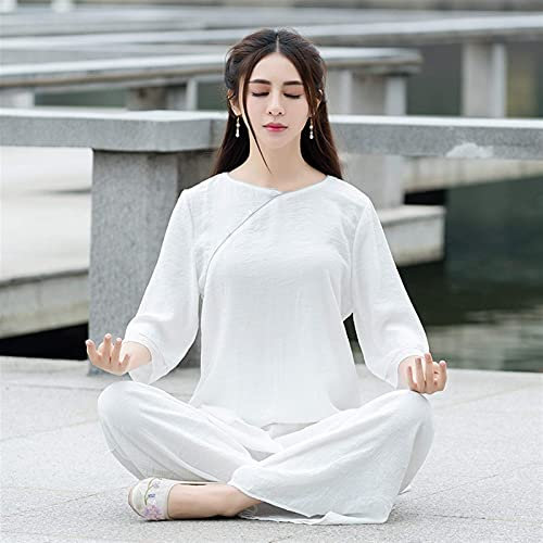 SFNIOKFG Zen-Kleidung für Herren und Damen, Kleidung, Anzug, chinesische Retro-Elemente, Tai Chi, Meditation (Farbe: Weiß, Größe: X-Small)