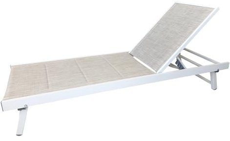 TEMPO STYLE - Lettino Prendisole Reclinabile Tenerife | In Alluminio e Textilene Traspirante | Schienale Reclinabile in 5 posizioni | da Giardino, da Esterno | 188 x 63,5 x 30,5 cm | Melange