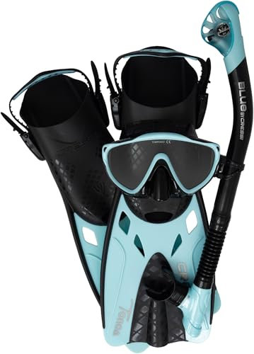 CRESSI Unisex-Adult Tino Adventure Set Flossen, Maske und Schnorchel, Schwarz/EIS Cyan, L/XL
