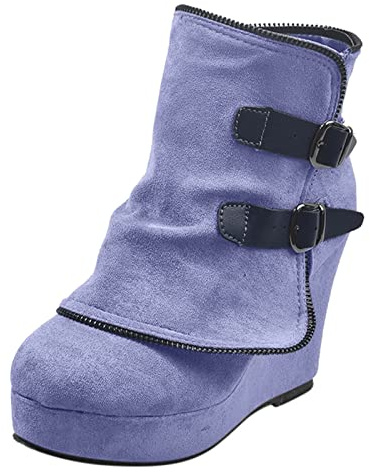 Bottines pour femme avec talon - Bottes western en daim - Bottes compensées pour femme - Avec boucles - Bottes à enfiler - Bottes gothiques - Bottes courtes - Bottes de travail, gris, 38
