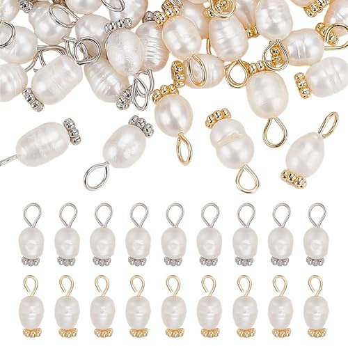 HOBBIESAY 40Pcs 2 Colors Fresh Water Pearl Charms Natural Pearl Charm Baroque Natural Pearl Charms with Loops for Necklace Bracelet Earring Jewelry Making Hole: 2.3-3mm