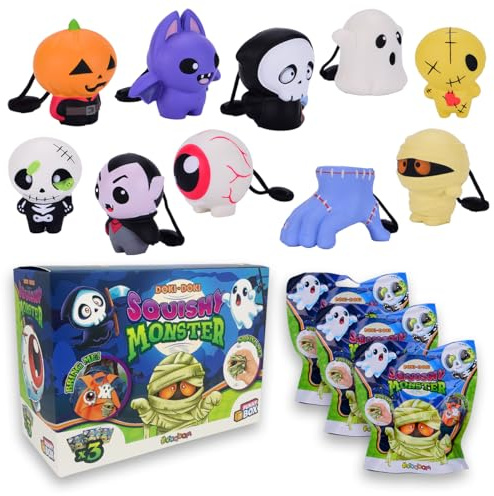 Sbabam Funny Box Doki Doki Squishy Monster, Llavero Squishy Antiestrés, 3 Piezas, Gadget de Halloween de Levantamiento Lento - Puedes Encontrar Vampiro, Fantasma, Momia y Otros