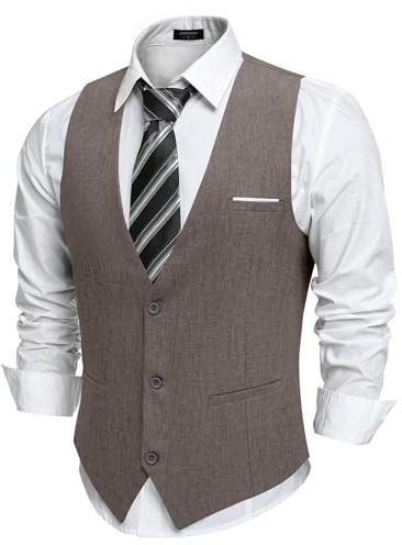 COOFANDY Chaleco Traje Hombre Casual Chaleco Cuello en V Sólido Negocio Chaleco Boda Hombre Elegante con Bolsillos Gris oscuro L