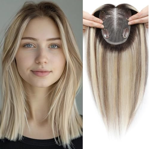 Saro-Up - Parrucche con clip in capelli umani veri per donne con capelli sottili, senza frangia, 40g, 10 * 12 cm, base svizzera, toupet 30 cm, 2T613#