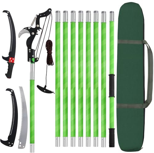 Sierra de Poda Telescópica,Sierra de Mano de 9M, Sierra de Jardín Sistema Retráctil de Altura Ajustable Para Aserrar y Esquilar