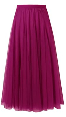 BrightGlow lång maxityllkjol dam A-linje midikjol underkjol lagerkjol veckad kjol dam tyllkjol med hög midja scenklänning mesh tutu kjolar för bröllop fest, Lila #3, XL