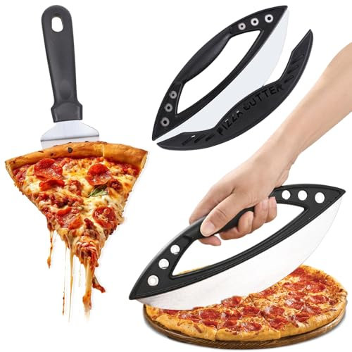 Fzyisw Tagliapizza grande da 30 cm con pala per pizza – Affettatrice per pizza affilata in acciaio inox – facile da pulire e taglio senza sforzo per cucina, feste, picnic, perfetto per gli amanti