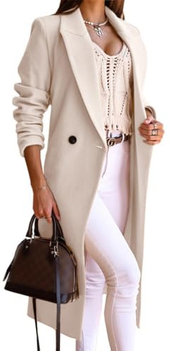 IDEALSANXUN Cappotti lunghi di lana per le donne Autunno Inverno Trench Cappotto Peacoat Doppio Petto Blazer Giacche Soprabito, Beige, Large