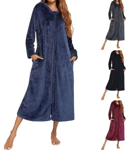 Morgonrock med dragkedja, dam, badrock för kvinnor, mysig varm huva, morgonrock i fleece, basturock, vinter, mjuka nattkläder, oversize, sovkläder, fluffigt nattlinne, gosig fleece, pyjamas, röd, S