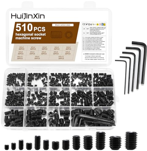 Juego de 510 tornillos prisioneros, pomos de puerta, hexágono interior, surtido de tornillos de cabeza hexagonal, para tiradores de puerta, con llave