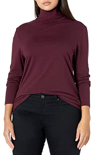 Amazon Essentials Jersey de Cuello Alto, Manga Larga (Disponible en Tallas Grandes) Mujer, Burdeos, L