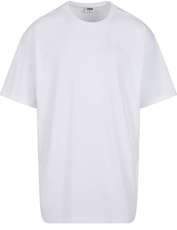 URBAN CLASSICS Camiseta básica de manga corta, cuello redondo normal, de algodón grueso, largo normal, oversized, de hombre, moderna, color blanco, talla 5XL