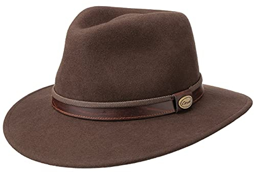 LIERYS Topo Traveller Wollfilzhut Herren Made in Italy Wasserabweisend Wanderhut Garniturband Eleganter Outdoorhut Herbst Winter braun 60 cm
