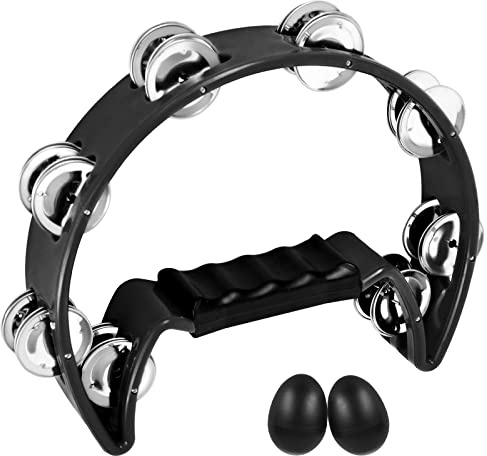 EASTROCK Tambourine,Metal Jingles Hand Held Percussion Half-Moon Tambourine and Egg Shakers , Adults, KTV, Party BLACK