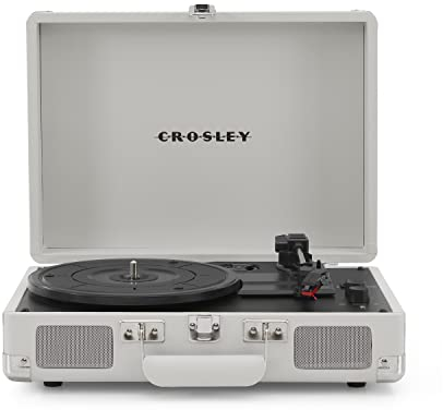 Crosley Cruiser Plus Portable Turntable - Bluetooth Record Player, 3-Speed Suitcase Vinyl Player, Home Turntables for Vinyl Records, Built in Stereo Speakers, Bluetooth Receiver, AUX Input, White Sand