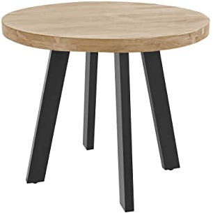 SAM Runder Esszimmertisch 80 cm Sophia, Akazienholz massiv, Esstisch naturfarben, 4-Fuß-Gestell aus Metall schwarz, Holztisch im Industrial-Stil, aufgedoppelte Tischplatte 50mm (25+25mm)