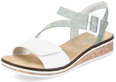 Rieker Damen Klassische Sandalen V3660, Frauen Sandalen,Sommerschuhe,Freizeitschuhe,offene Schuhe,Strandschuhe,grün Kombi (52),36 EU / 3.5 UK