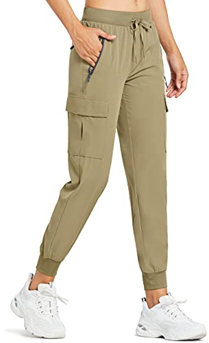 Comallan Pantaloni da Trekking da Donna Estivo Cargo Jogging Leggeri ad Asciugatura Rapida Pantaloni per Sportivi Running Sports Casual all'Aria Aperta Kaki S