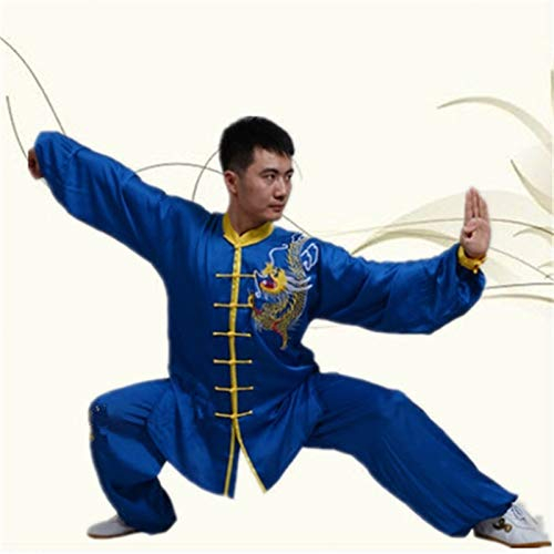NA Bestickte Tai-Chi-Kleidung, Kampfsport-Übungskleidung, langärmelig, Morgenübungen, Tai-Chi, Chinesisch, Kung-Fu, Tang-Anzug, Yoga im Freien (Color : Blue, Size : XXX-Large) (Blue L)