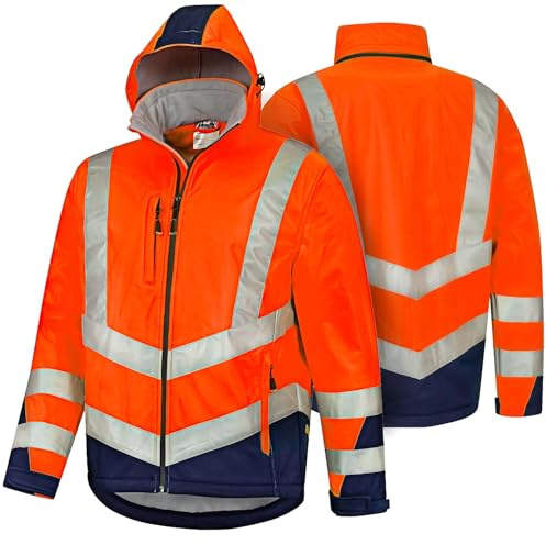Safetytex Warnschutz Softshelljacke - Wind- und Wasserdicht - Atmungsaktiv - Hoch Sichtbar - Arbeitsjacke in orange/marine - Größe M