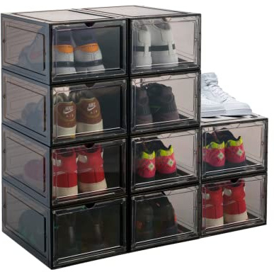 PAIDE P La Box des Sneakers Pack 10uds. Porta Scarpe Trasparenti per Scarpe da Ginnastica. Scatole Porta Scarpe per la Conservazione. Scatole Scarpe. Espositore di Sneakers. (10pcs Black)